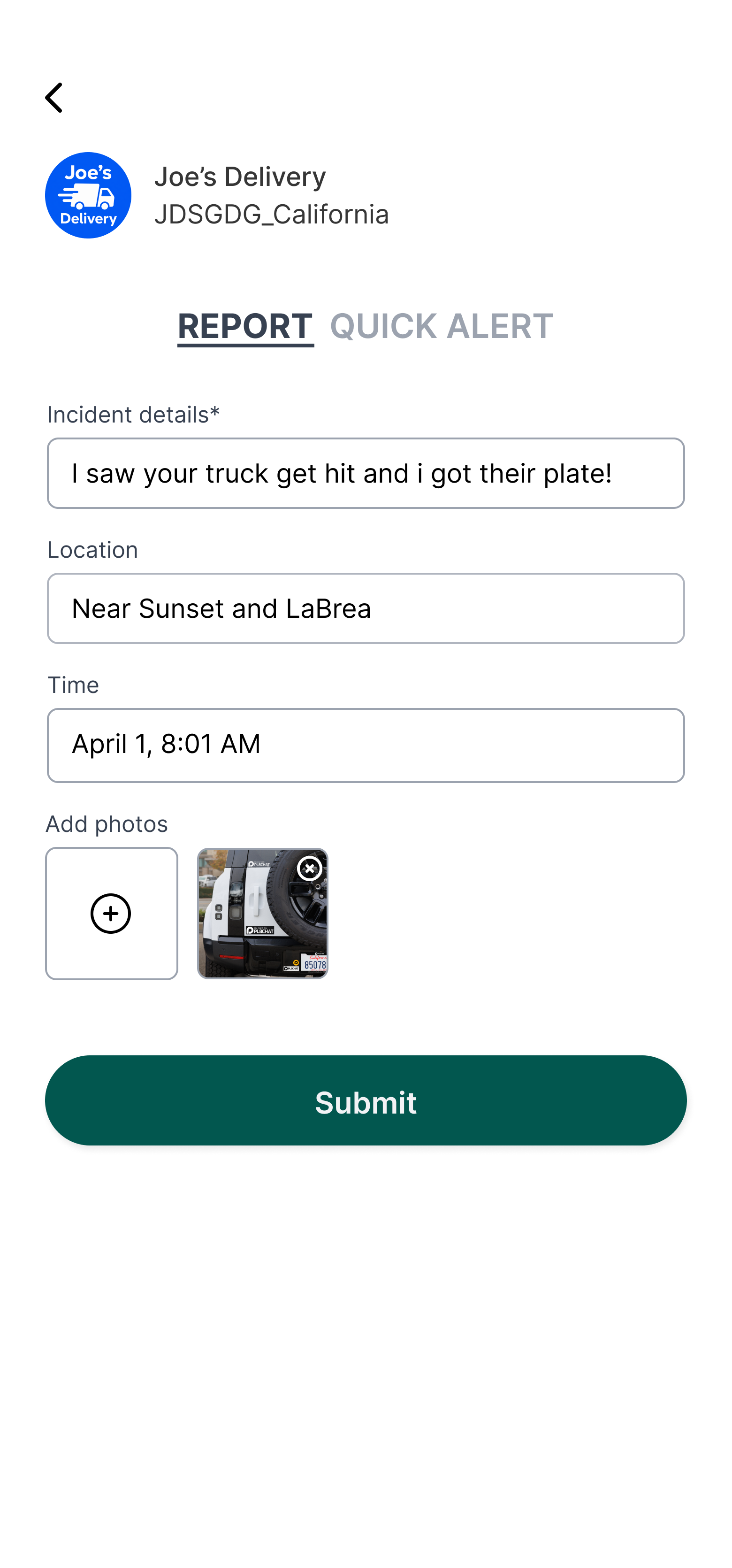 PL8CHAT fleet report form screen