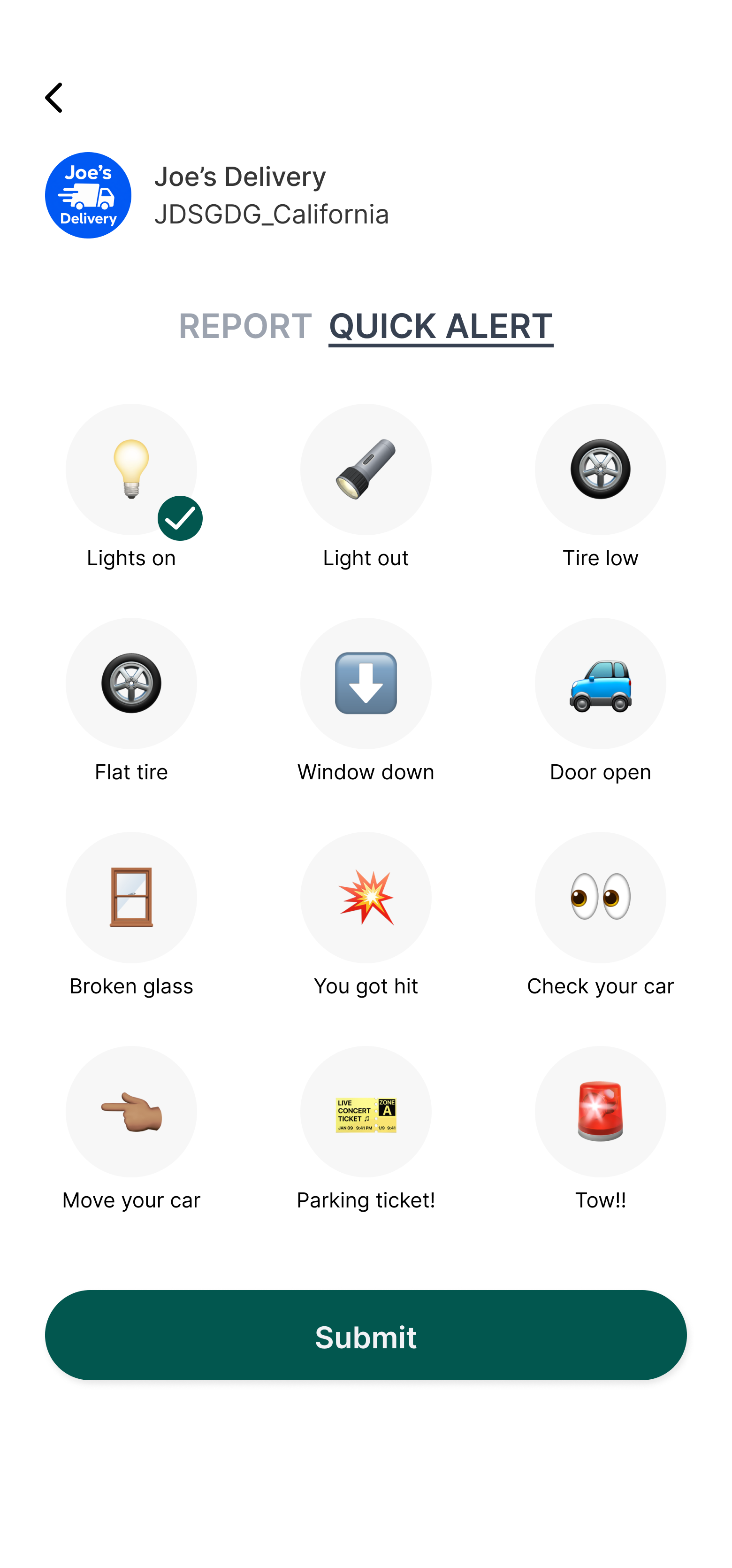 PL8CHAT fleet quick alert options screen
